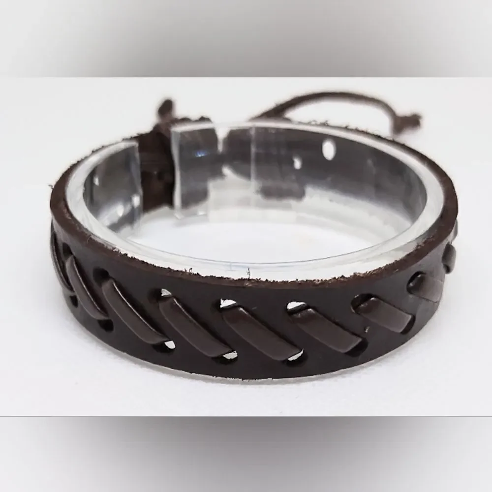 Men's bracelet leather‎ braided brown new e38